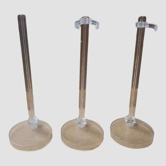 2 Barbie 1 Francie Logo TM Plastic 3 Piece Doll Stands Clear Base Replacement - Picture 1 of 5